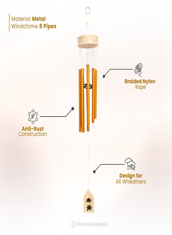 Plus Value Feng Shui Wind Chime Hanging Bells 8 Pipes Rods for Attracting Positive Vibrations Energy Home Office Balcony Living Room Bedroom Garden & Outdoors (Aluminium Metal, Gold) Windchimes - Image 2